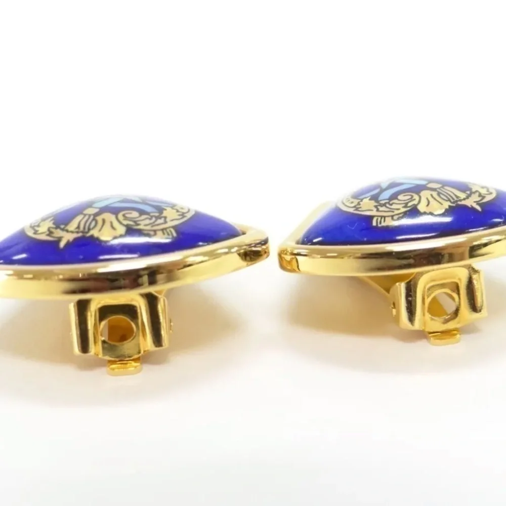 Authentic HERMES Clip-on Earrings Blue x Gold Tone RARE - Picture 8 of 10